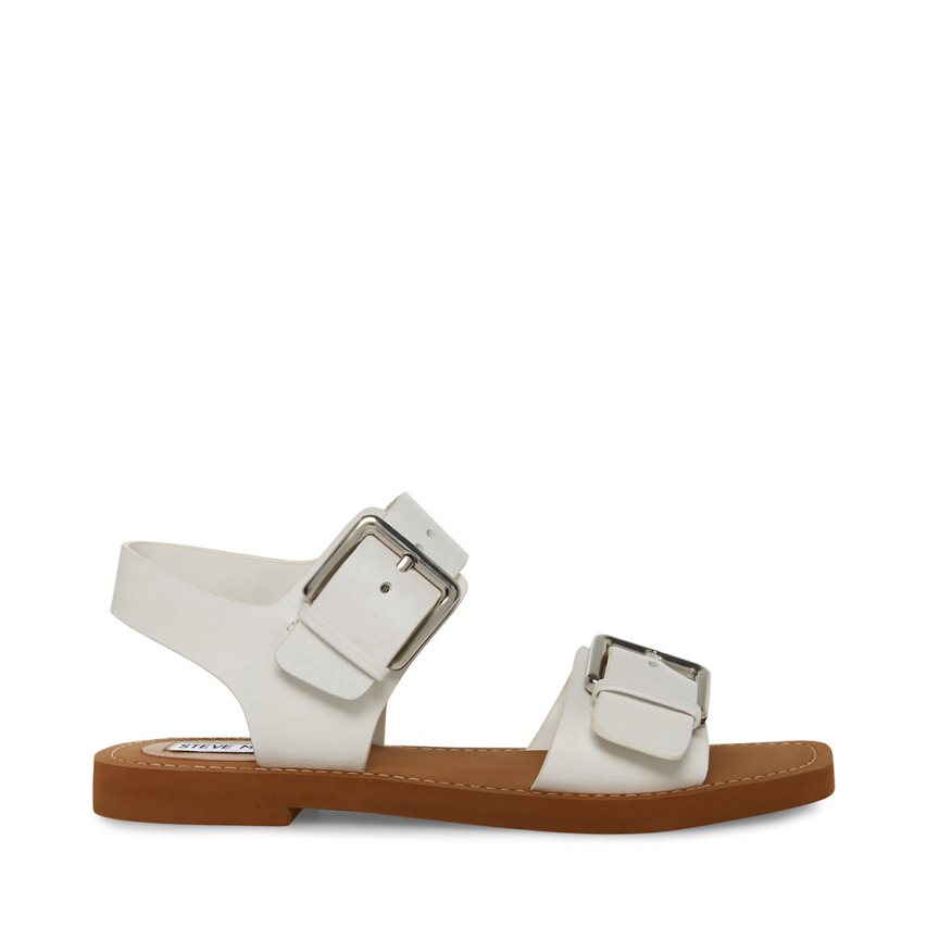 White Steve Madden Santo Leather Women\'s Flat Sandals | PH 8706ZCY